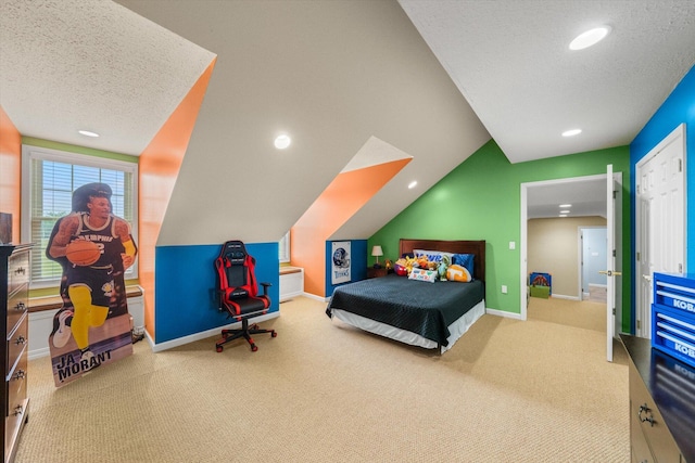 727 E Dumplin Valley Rd, Jefferson City, TN 37760 - bedroom with carpet floors, a textured ceiling, lofted ceiling, recessed lighting, and baseboards