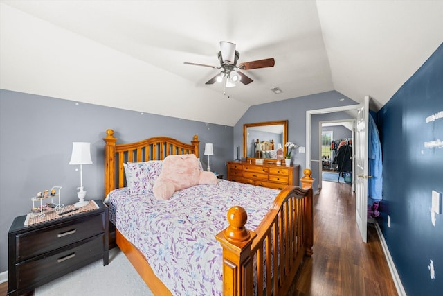 727 E Dumplin Valley Rd, Jefferson City, TN 37760 - bedroom featuring vaulted ceiling, wood finished floors, a ceiling fan, and baseboards