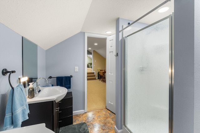 727 E Dumplin Valley Rd, Jefferson City, TN 37760 - full bath featuring a stall shower, vanity, and lofted ceiling