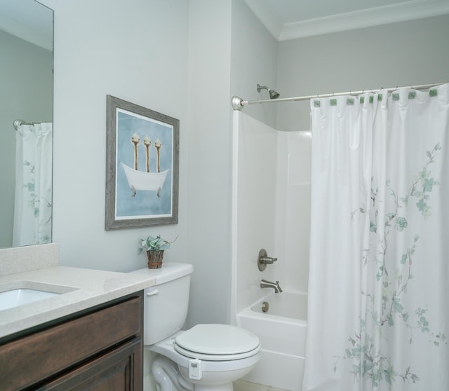 2062 Belleau Village Ln, Chattanooga, TN 37421 - bathroom with vanity, shower / bathtub combination with curtain, and crown molding