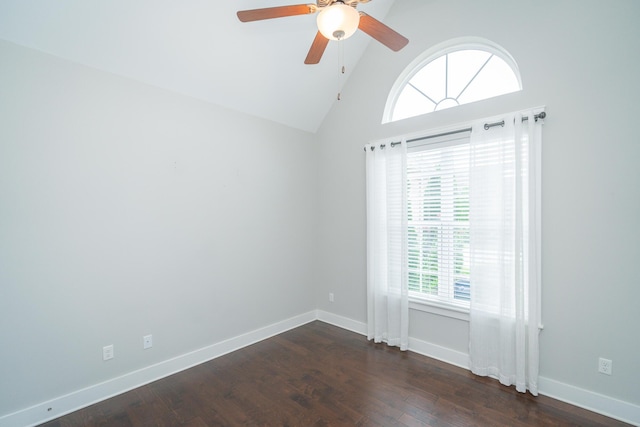 2062 Belleau Village Ln, Chattanooga, TN 37421 - unfurnished room with plenty of natural light, ceiling fan, wood finished floors, and high vaulted ceiling