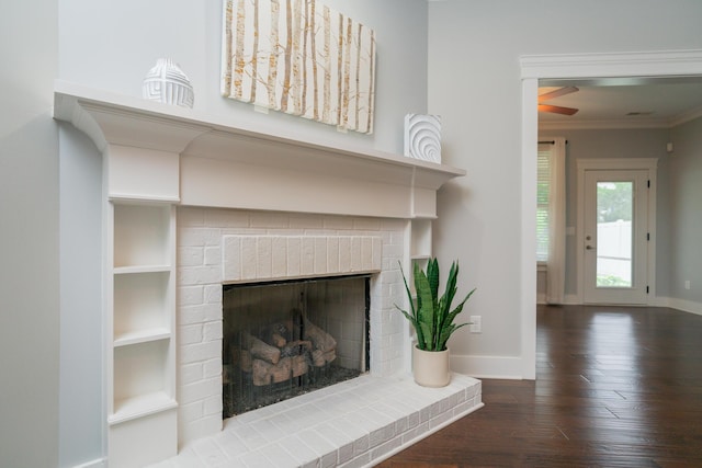 2062 Belleau Village Ln, Chattanooga, TN 37421 - detailed view of ceiling fan, wood finished floors, a fireplace, and ornamental molding