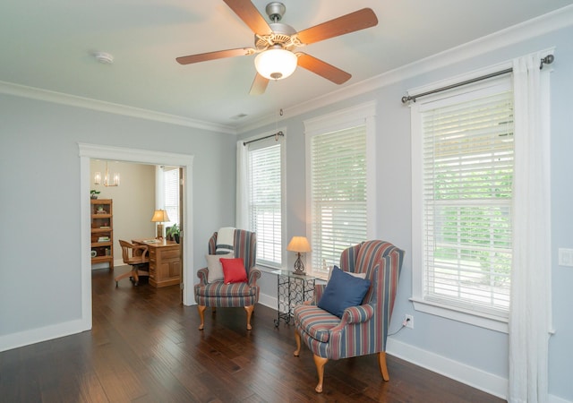 2062 Belleau Village Ln, Chattanooga, TN 37421 - sitting room with ornamental molding, wood finished floors, and a ceiling fan