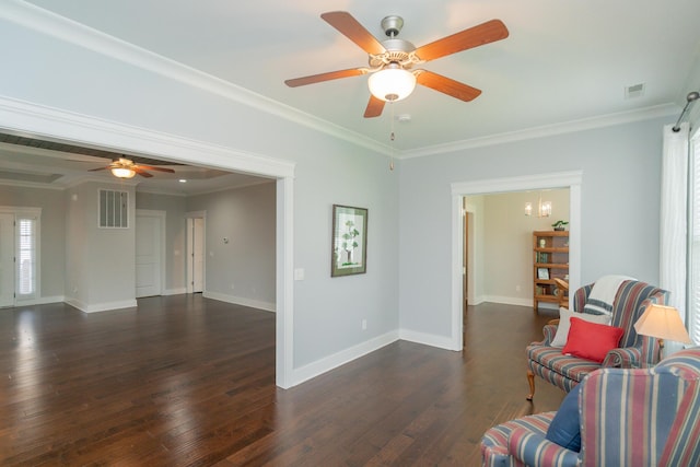 2062 Belleau Village Ln, Chattanooga, TN 37421 - living area with ceiling fan, ornamental molding, and dark wood-style floors