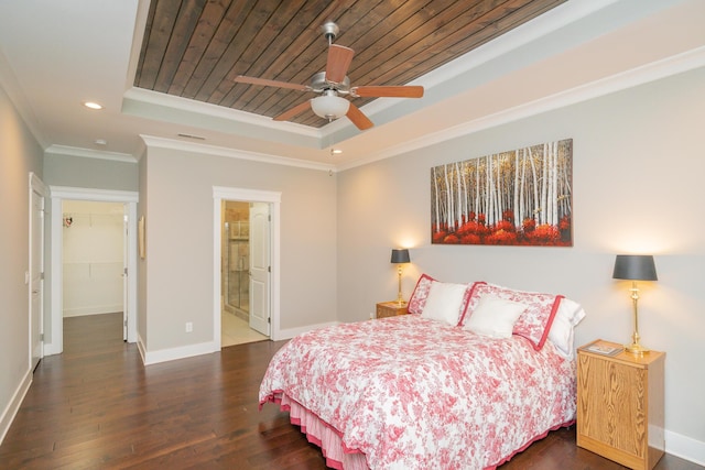 2062 Belleau Village Ln, Chattanooga, TN 37421 - bedroom with a tray ceiling, wood-type flooring, wood ceiling, ornamental molding, and recessed lighting