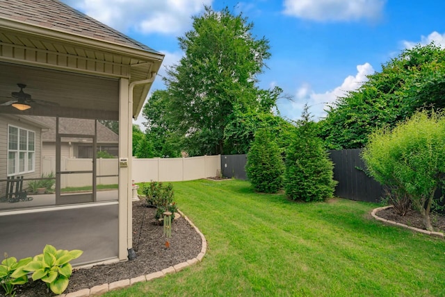 2062 Belleau Village Ln, Chattanooga, TN 37421 - fenced backyard with a sunroom and ceiling fan