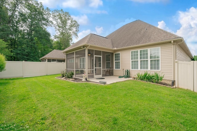 2062 Belleau Village Ln, Chattanooga, TN 37421 - rear view of house featuring a sunroom, a patio, roof with shingles, and a fenced backyard