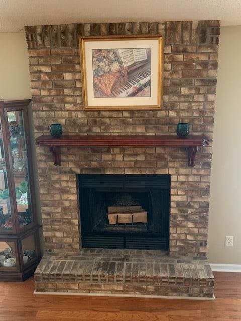 270 Rolling Meadows Dr, Ringgold, GA 30736 - detailed view of wood finished floors, baseboards, and a brick fireplace
