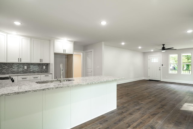 3914 Bennett Rd, Chattanooga, TN 37412 - kitchen with a sink, recessed lighting, baseboards, white cabinetry, and a ceiling fan