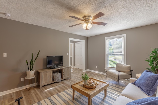 4907 Mccallie Ave, Apison, TN 37302 - living area featuring a textured ceiling, light wood-style flooring, and ceiling fan
