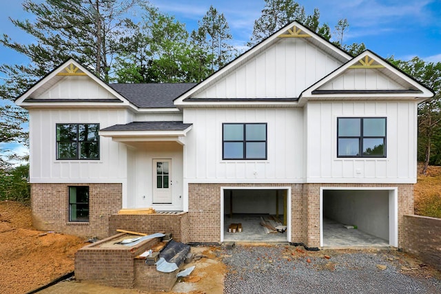 10907 Dolly Pond Rd, Ooltewah, TN 37363 - modern farmhouse featuring driveway, a shingled roof, and brick siding