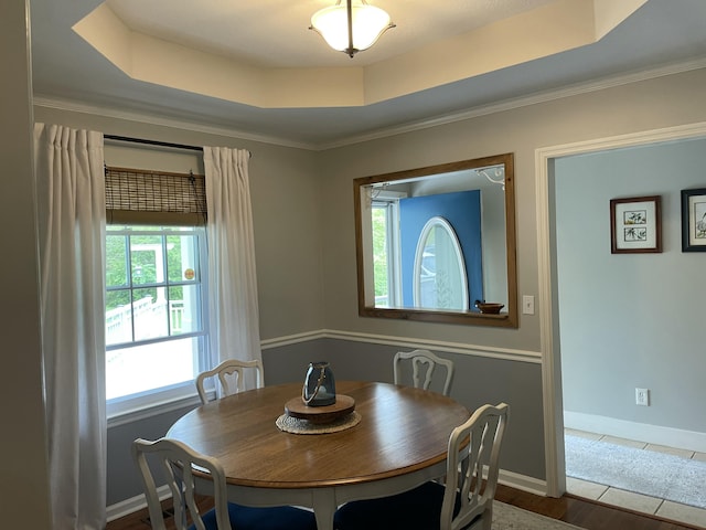 610 Hickory Ridge Trl, Ringgold, GA 30736 - dining area with a tray ceiling, plenty of natural light, baseboards, and crown molding