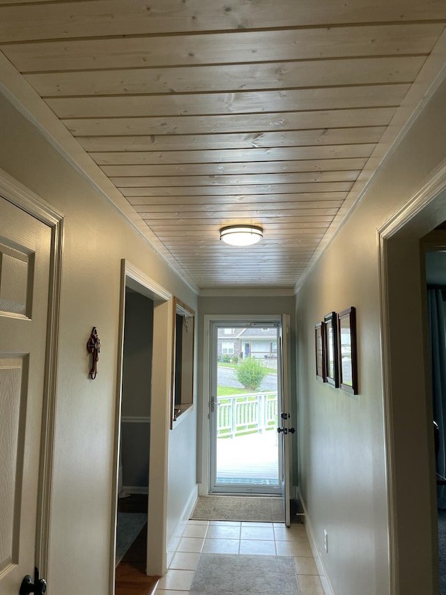 610 Hickory Ridge Trl, Ringgold, GA 30736 - hall featuring light tile patterned flooring, wooden ceiling, baseboards, and ornamental molding