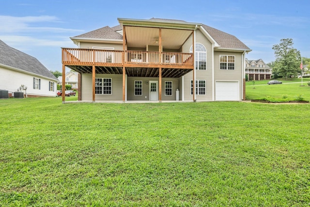 57 Clear Springs Dr, Ringgold, GA 30736 - back of house featuring a wooden deck, a lawn, a garage, and ceiling fan
