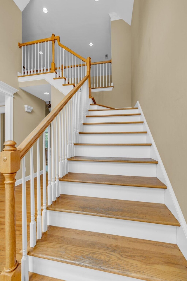 57 Clear Springs Dr, Ringgold, GA 30736 - stairway with a high ceiling and recessed lighting