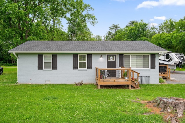 142 Jones Dr, Dunlap, TN 37327 - ranch-style house with brick siding, a front lawn, a shingled roof, and crawl space