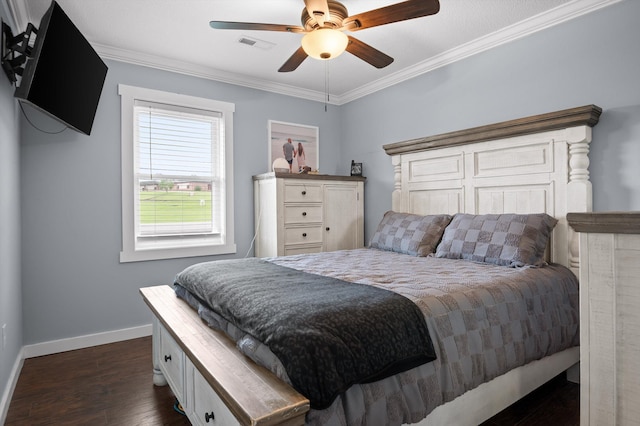 142 Jones Dr, Dunlap, TN 37327 - bedroom featuring ornamental molding, dark wood-type flooring, baseboards, and ceiling fan