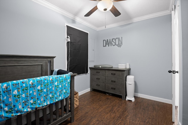 142 Jones Dr, Dunlap, TN 37327 - bedroom with ornamental molding, dark wood-style floors, baseboards, and ceiling fan