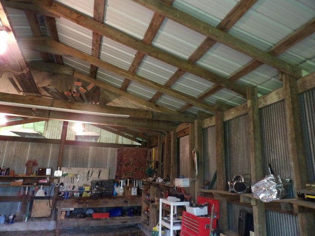 634 Bellvue Cir, Spencer, TN 38585 - miscellaneous room featuring a workshop area and lofted ceiling