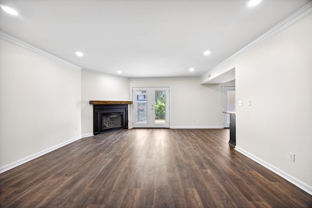 2138 Vaden Village Dr, Chattanooga, TN 37421 - unfurnished living room featuring crown molding, dark wood finished floors, recessed lighting, and a fireplace