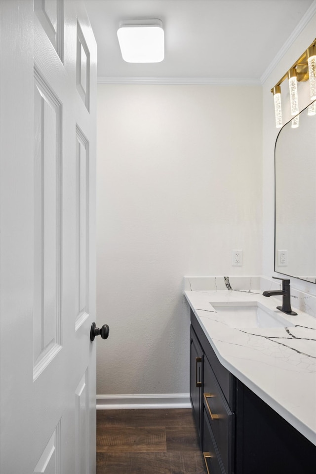 2138 Vaden Village Dr, Chattanooga, TN 37421 - bathroom featuring wood finished floors, double vanity, and ornamental molding