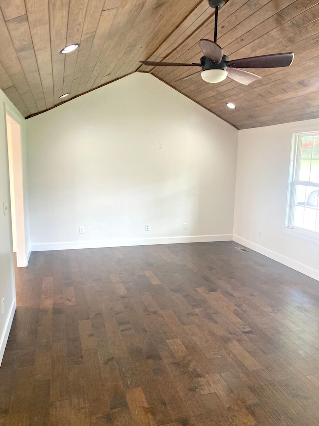 135 Joseph Daniel Ln, Jasper, TN 37347 - spare room featuring wooden ceiling, a ceiling fan, dark wood-style flooring, lofted ceiling, and recessed lighting
