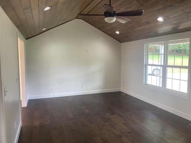 135 Joseph Daniel Ln, Jasper, TN 37347 - spare room featuring recessed lighting, a ceiling fan, wooden ceiling, dark wood finished floors, and vaulted ceiling
