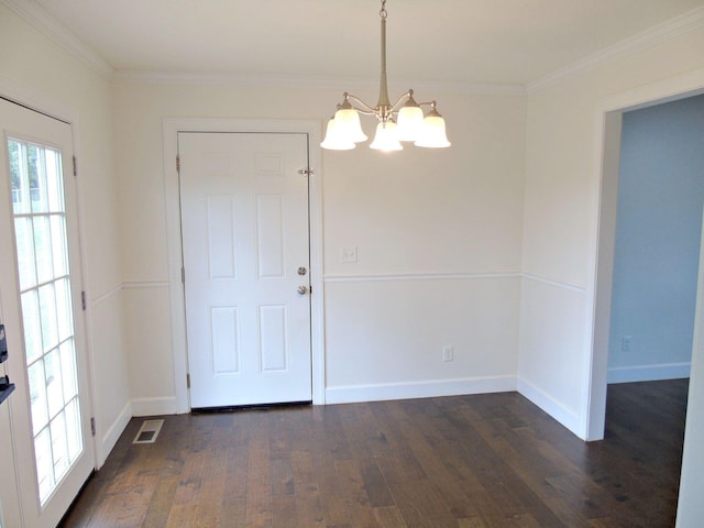 135 Joseph Daniel Ln, Jasper, TN 37347 - unfurnished dining area featuring a chandelier, dark wood-style flooring, and crown molding