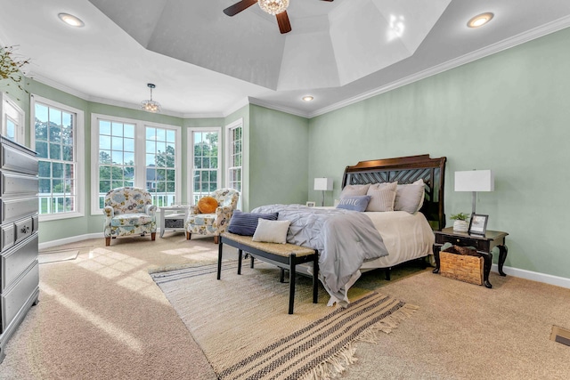 4155 Freewill Rd NW, Cleveland, TN 37312 - bedroom with carpet floors, baseboards, crown molding, recessed lighting, and ceiling fan