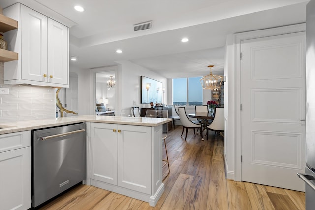 1131 Stringers Ridge Rd Unit 12E, Chattanooga, TN 37405 - kitchen with dishwasher, open shelves, a chandelier, a peninsula, and recessed lighting