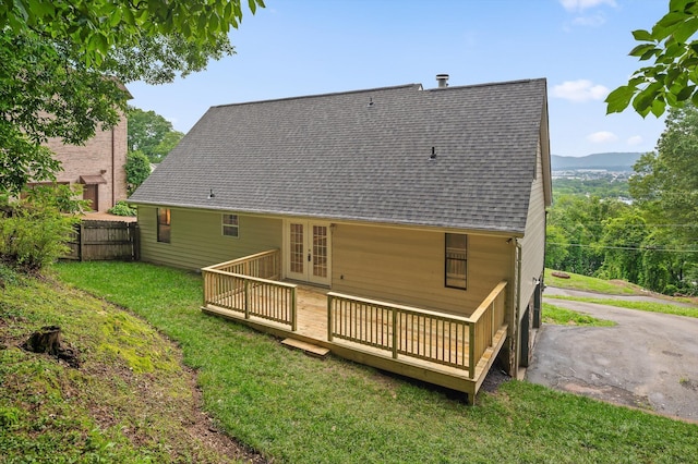 1714 S Crest Manor Ln, Chattanooga, TN 37404 - back of house featuring french doors, a shingled roof, and a wooden deck