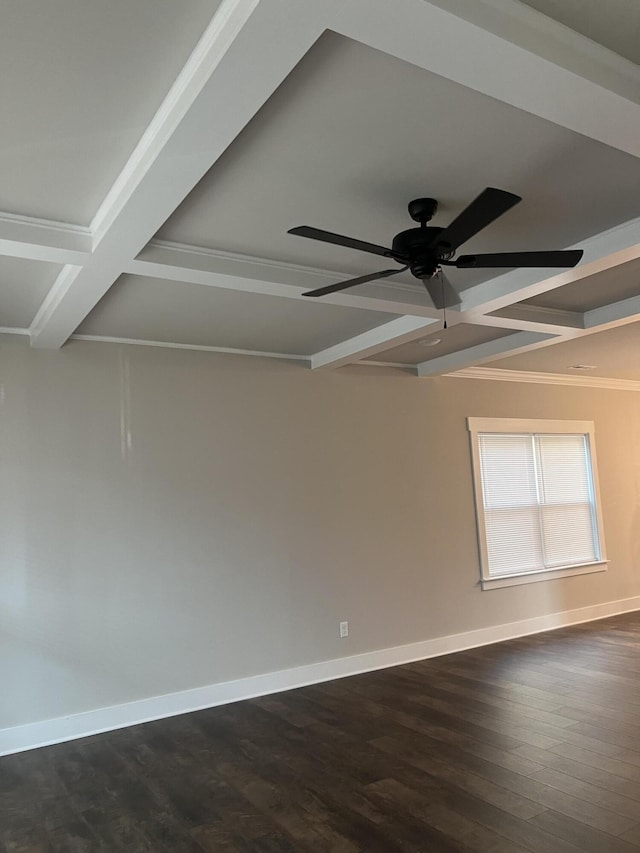 549 Willow Grv Ct Unit 69, Ringgold, GA 30736 - empty room with beamed ceiling, dark wood-style floors, ceiling fan, baseboards, and coffered ceiling