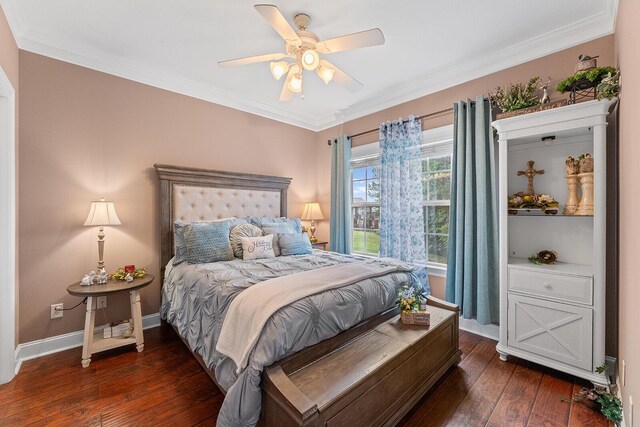 4322 Wellesley Dr, Ooltewah, TN 37363 - bedroom featuring hardwood / wood-style floors, crown molding, baseboards, and a ceiling fan
