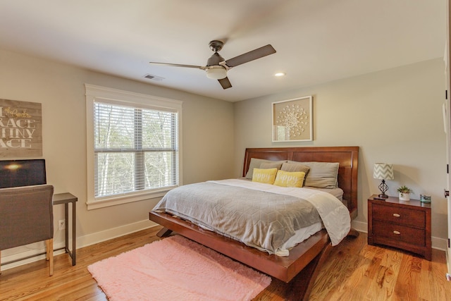 8870 Silver Maple Dr, Ooltewah, TN 37363 - bedroom with light wood-style floors, baseboards, recessed lighting, and ceiling fan