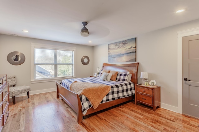 8870 Silver Maple Dr, Ooltewah, TN 37363 - bedroom featuring baseboards, light wood-type flooring, a ceiling fan, and recessed lighting