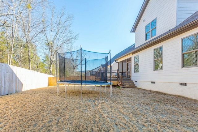 8870 Silver Maple Dr, Ooltewah, TN 37363 - fenced backyard featuring a trampoline and a deck