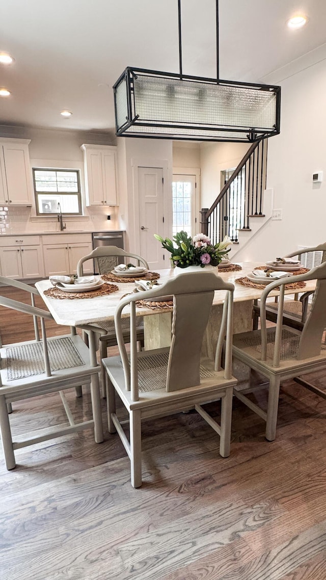 2617 Wendell Way, Chattanooga, TN 37421 - dining space featuring plenty of natural light, stairs, light wood-type flooring, and recessed lighting