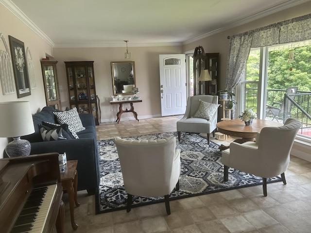 4022 Belvoir Pines Dr, Chattanooga, TN 37412 - living room featuring plenty of natural light, stone finish flooring, crown molding, and baseboards