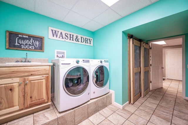 186 Mark Dr, Flintstone, GA 30725 - laundry area with independent washer and dryer, cabinet space, light tile patterned flooring, and bar area