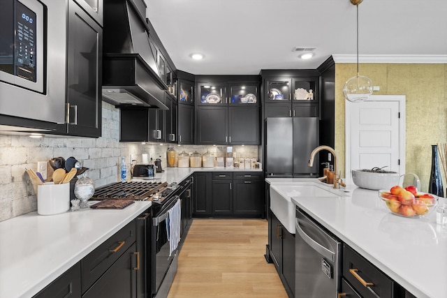 1531 Bowtie Rd, Chattanooga, TN 37421 - kitchen with appliances with stainless steel finishes, custom exhaust hood, dark cabinetry, and light countertops