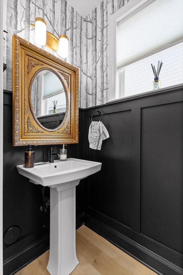 1531 Bowtie Rd, Chattanooga, TN 37421 - bathroom with plenty of natural light, wallpapered walls, and wood finished floors