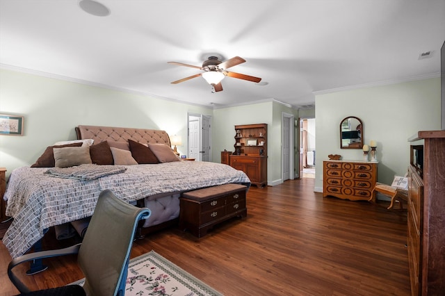 204 Chapman Ct, Lafayette, GA 30728 - bedroom featuring crown molding, dark wood-style floors, and a ceiling fan