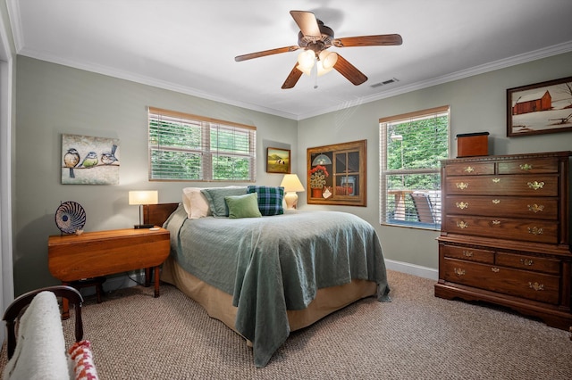 204 Chapman Ct, Lafayette, GA 30728 - carpeted bedroom featuring multiple windows, crown molding, and ceiling fan