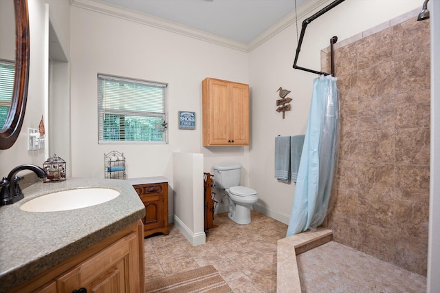 204 Chapman Ct, Lafayette, GA 30728 - full bath featuring ornamental molding, vanity, tiled shower, and tile patterned flooring