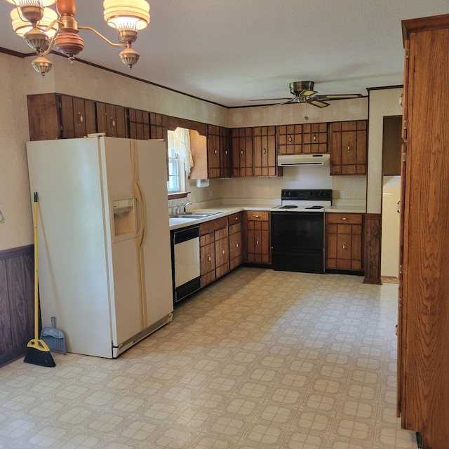 1030 Ambrose Ln, Hixson, TN 37343 - kitchen with range with electric cooktop, white refrigerator with ice dispenser, under cabinet range hood, dishwashing machine, and a sink