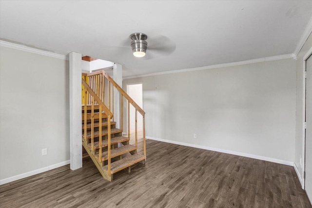 536 Sequatchie Ln, Sequatchie, TN 37374 - basement featuring wood finished floors, ceiling fan, baseboards, ornamental molding, and stairs