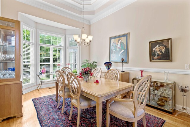 902 Cattails Dr, Ooltewah, TN 37363 - dining space featuring healthy amount of natural light, a chandelier, ornamental molding, and light wood-type flooring