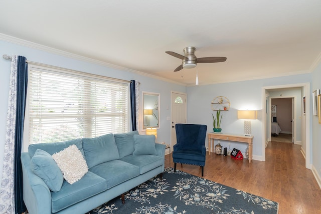 3613 Altamira Dr, Chattanooga, TN 37412 - living room with a ceiling fan, crown molding, and wood finished floors