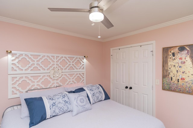 3613 Altamira Dr, Chattanooga, TN 37412 - bedroom featuring ornamental molding, a closet, and ceiling fan