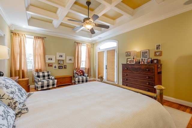 9548 Shadow Crossing Ln, Chattanooga, TN 37421 - bedroom with wood finished floors, crown molding, beamed ceiling, baseboards, and coffered ceiling